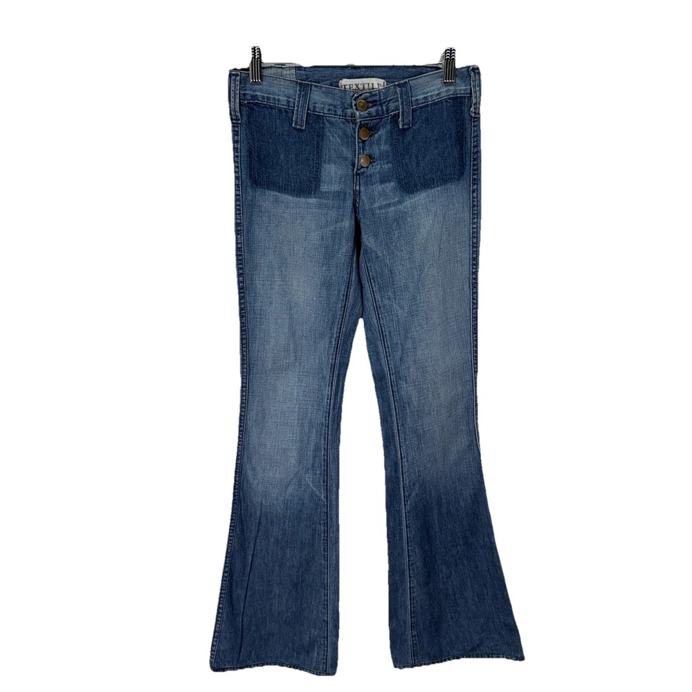 Elizabeth James Textile Womens Jeans 24 Blue Stevie Bootcut Button Fly Patchwork
